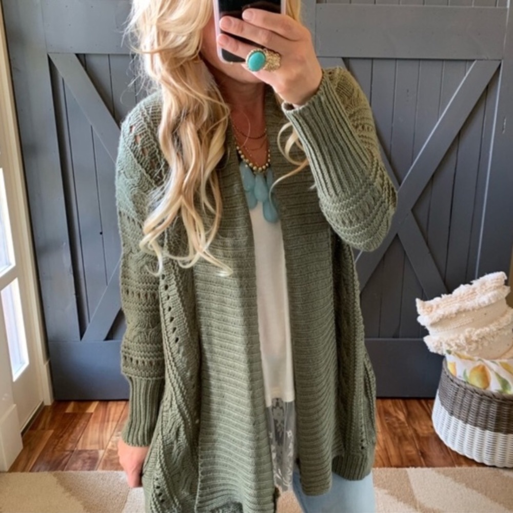 Olive Cable Knit Cardigan Sweater 🌾
